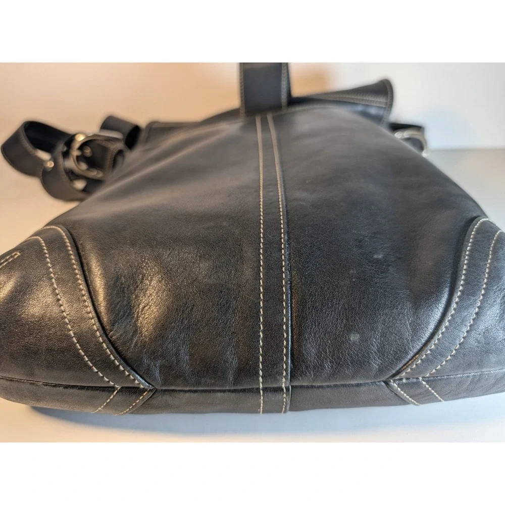 VTG COACH Soho Black Leather Shoulder Bag Crossbody Purse Buckle Adjust Strap